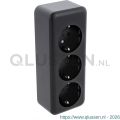 Q-Link contactdoos opbouw 3-voudig met randaarde langwerpig zwart 00.945.55