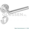 Intersteel Living 1272 deurkruk 1272 rechte Hoek 90 graden op rond rozet staal met 7 mm nok met profielcilindergat plaatje RVS 0035.127205