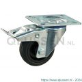 Protempo serie 01-13 zwenk transportwiel plaatbevestiging dubbele rem naloop stalen gaffel PP velg standaard zwarte rubberen band 80 mm rollager 201.082.136.500