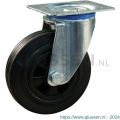 Protempo serie 01-12 zwenk transportwiel plaatbevestiging stalen gaffel PP velg standaard zwarte rubberen band 100 mm glijlager 201.101.126.000