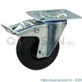 Protempo serie 01-13 zwenk transportwiel plaatbevestiging dubbele rem naloop stalen gaffel PP velg standaard zwarte rubberen band 100 mm rollager 201.102.136.500