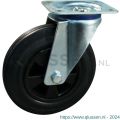 Protempo serie 01-15 zwenk transportwiel plaatbevestiging stalen gaffel PP velg standaard zwarte rubberen band 180 mm rollager 201.182.156.000