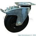 Protempo serie 01-91 zwenk transportwiel plaatbevestiging dubbele rem naloop stalen gaffel PP velg standaard zwarte rubberen band 180 mm rollager 201.182.916.500