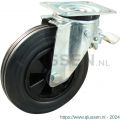 Protempo serie 01-11 zwenk transportwiel plaatbevestiging stalen gaffel PP velg standaard zwarte rubberen band 250 mm rollager 201.252.116.000