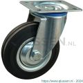 Protempo serie 02-12 zwenk transportwiel plaatbevestiging stalen gaffel wiel stalen velg standaard zwarte rubberen band 65 mm 202.064.126.000