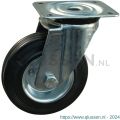 Protempo serie 02-91 zwenk transportwiel plaatbevestiging stalen gaffel wiel stalen velg standaard zwarte rubberen band 125 mm rollager 202.122.916.000