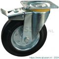 Protempo serie 02-16 zwenk transportwiel plaatbevestiging dubbele rem naloop stalen gaffel stalen velg standaard zwarte rubberen band 200 mm rollager 202.202.166.500