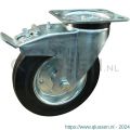 Protempo serie 02-91 zwenk transportwiel plaatbevestiging dubbele rem naloop stalen gaffel stalen velg standaard zwarte rubberen band 200 mm rollager 202.202.916.500