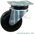 Protempo serie 07-14 zwenk transportwiel plaatbevestiging stalen gaffel zwarte PA velg zwarte elastische rubberen band ± 70 shore A 100 mm rollager 207.102.146.000