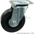 Protempo serie 07-91 zwenk transportwiel plaatbevestiging stalen gaffel zwarte PA velg zwarte elastische rubberen band ± 70 shore A 125 mm kogellager 207.126.916.000