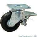 Protempo serie 07-19 zwenk transportwiel plaatbevestiging dubbele rem voorloop en stalen gaffel zwarte PA velg zwarte elastische rubberen band ± 70 shore A 160 mm kogellager 207.166.196.300