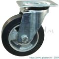 Protempo serie 10-91 zwenk transportwiel plaatbevestiging stalen gaffel wiel aluminium velg zwarte elastische rubberen band ± 68 shore A 100 mm kogellager 210.106.916.000