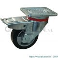 Protempo serie 10-17 zwenk transportwiel plaatbevestiging dubbele rem naloop en stalen gaffel aluminium velg zwarte elastische rubberen band ± 68 shore A 125 mm kogellager 210.126.176.540