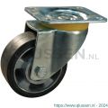 Protempo serie 10-16 zwenk transportwiel plaatbevestiging stalen gaffel wiel aluminium velg zwarte elastische rubberen band ± 68 shore A 160 mm kogellager 210.166.166.050