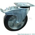 Protempo serie 10-91 zwenk transportwiel plaatbevestiging dubbele rem naloop en stalen gaffel aluminium velg zwarte elastische rubberen band ± 68 shore A 200 mm kogellager 210.206.916.500