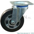 Protempo serie 10-12 zwenk transportwiel plaatbevestiging stalen gaffel wiel aluminium velg zwarte elastische rubberen band ± 68 shore A 230 mm kogellager 210.236.126.050