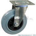 Protempo serie 11-30 zwenk transportwiel met plaatbevestiging met RVS gaffel met PP velg standaard grijze rubberen band 80 mm glijlager serie 211.081.306.000