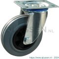 Protempo serie 11-12 zwenk transportwiel plaatbevestiging stalen gaffel PP velg standaard grijze rubberen band 80 mm rollager 211.082.126.000