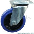 Protempo serie 13-91 zwenk transportwiel plaatbevestiging stalen gaffel zwarte PA velg blauwe elastische rubberen band ± 70 shore A 100 mm rollager 213.102.916.000