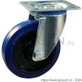 Protempo serie 13-12 zwenk transportwiel plaatbevestiging stalen gaffel zwarte PA velg blauwe elastische rubberen band ± 70 shore A 125 mm rollager 213.122.126.000