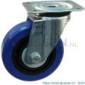 Protempo serie 13-91 zwenk transportwiel plaatbevestiging stalen gaffel zwarte PA velg blauwe elastische rubberen band ± 70 shore A 125 mm kogellager 213.126.916.000