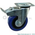 Protempo serie 13-91 zwenk transportwiel plaatbevestiging dubbele rem naloop stalen gaffel zwarte PA velg blauwe elastische rubberen band ± 70 shore A 125 mm kogellager 213.126.916.500