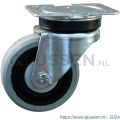 Protempo serie 14-14 zwenk transportwiel plaatbevestiging stalen gaffel zwarte PA velg grijze elastische rubberen band ± 65 shore A 100 mm kogellager 214.106.146.000