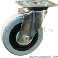 Protempo serie 14-31 zwenk transportwiel plaatbevestiging RVS gaffel zwarte PA velg grijze elastische rubberen band ± 65 shore A 100 mm kogellager 214.106.316.000