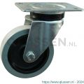 Protempo serie 14-12 zwenk transportwiel plaatbevestiging stalen gaffel zwarte PA velg grijze elastische rubberen band ± 65 shore A 125 mm rollager 214.122.126.001