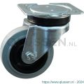 Protempo serie 14-14 zwenk transportwiel plaatbevestiging stalen gaffel zwarte PA velg grijze elastische rubberen band ± 65 shore A 125 mm rollager 214.122.146.000