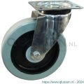 Protempo serie 14-31 zwenk transportwiel plaatbevestiging RVS gaffel zwarte PA velg grijze elastische rubberen band ± 65 shore A 200 mm kogellager 214.206.316.000