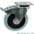 Protempo serie 14-31 zwenk transportwiel plaatbevestiging dubbele rem naloop RVS gaffel zwarte PA velg grijze elastische rubberen band ± 65 shore A 200 mm kogellager 214.206.316.500