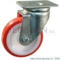 Protempo serie 27-19 zwenk transportwiel plaatbevestiging stalen gaffel witte PA velg rode TPU band ± 97 shore A 100 mm rollager 227.102.196.000