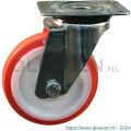 Protempo serie 27-31 zwenk transportwiel plaatbevestiging RVS gaffel witte PA velg rode TPU band ± 97 shore A 100 mm kogellager RVS 227.108.316.000