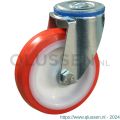 Protempo serie 27-12 zwenk transportwiel boutgat stalen gaffel witte PA velg rode TPU band ± 97 shore A 125 mm glijlager 227.121.120.000