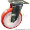 Protempo serie 27-30 zwenk transportwiel plaatbevestiging RVS gaffel witte PA velg rode TPU band ± 97 shore A 125 mm glijlager 227.121.306.000