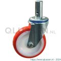 Protempo serie 27-12 zwenk transportwiel pen stalen gaffel witte PA velg rode TPU band ± 97 shore A 150 mm glijlager 227.151.125.027