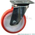 Protempo serie 27-31 zwenk transportwiel plaatbevestiging RVS gaffel witte PA velg rode TPU band ± 97 shore A 150 mm glijlager 227.151.316.000
