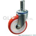 Protempo serie 27-12 zwenk transportwiel pen stalen gaffel witte PA velg rode TPU band ± 97 shore A 150 mm kogellager 227.156.125.027
