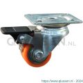 Protempo serie 28-23 zwenk transportwiel plaatbevestiging enkele rem stalen gaffel gietijzeren velg PU band ± 94 shore A 35 mm kogellager 228.036.236.625