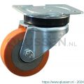 Protempo serie 28-14 zwenk transportwiel plaatbevestiging stalen gaffel gietijzeren velg PU band ± 94 shore A 82 mm kogellager 228.086.146.034