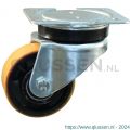 Protempo serie 28-14 zwenk transportwiel plaatbevestiging stalen gaffel gietijzeren velg PU band ± 94 shore A 100 mm kogellager 228.106.146.140