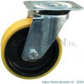 Protempo serie 28-91 zwenk transportwiel plaatbevestiging stalen gaffel gietijzeren velg PU band ± 94 shore A 100 mm kogellager 228.106.916.030