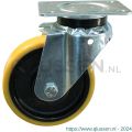 Protempo serie 28-14 zwenk transportwiel plaatbevestiging stalen gaffel gietijzeren velg PU band ± 94 shore A 125 mm kogellager 228.126.146.040