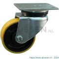 Protempo serie 28-14 zwenk transportwiel plaatbevestiging stalen gaffel gietijzeren velg PU band ± 94 shore A 125 mm kogellager 228.126.146.050