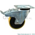 Protempo serie 28-91 zwenk transportwiel plaatbevestiging dubbele rem naloop stalen gaffel gietijzeren velg PU band ± 94 shore A 125 mm kogellager 228.126.916.550