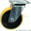 Protempo serie 28-91 zwenk transportwiel plaatbevestiging stalen gaffel gietijzeren velg PU band ± 94 shore A 150 mm kogellager 228.156.916.030