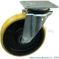 Protempo serie 28-14 zwenk transportwiel plaatbevestiging stalen gaffel gietijzeren velg PU band ± 94 shore A 180 mm kogellager 228.186.146.050