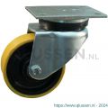 Protempo serie 28-14 zwenk transportwiel plaatbevestiging stalen gaffel gietijzeren velg PU band ± 94 shore A 180 mm kogellager 228.186.146.150