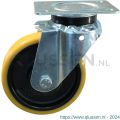 Protempo serie 28-14 zwenk transportwiel plaatbevestiging stalen gaffel gietijzeren velg PU band ± 94 shore A 180 mm kogellager 228.186.146.250